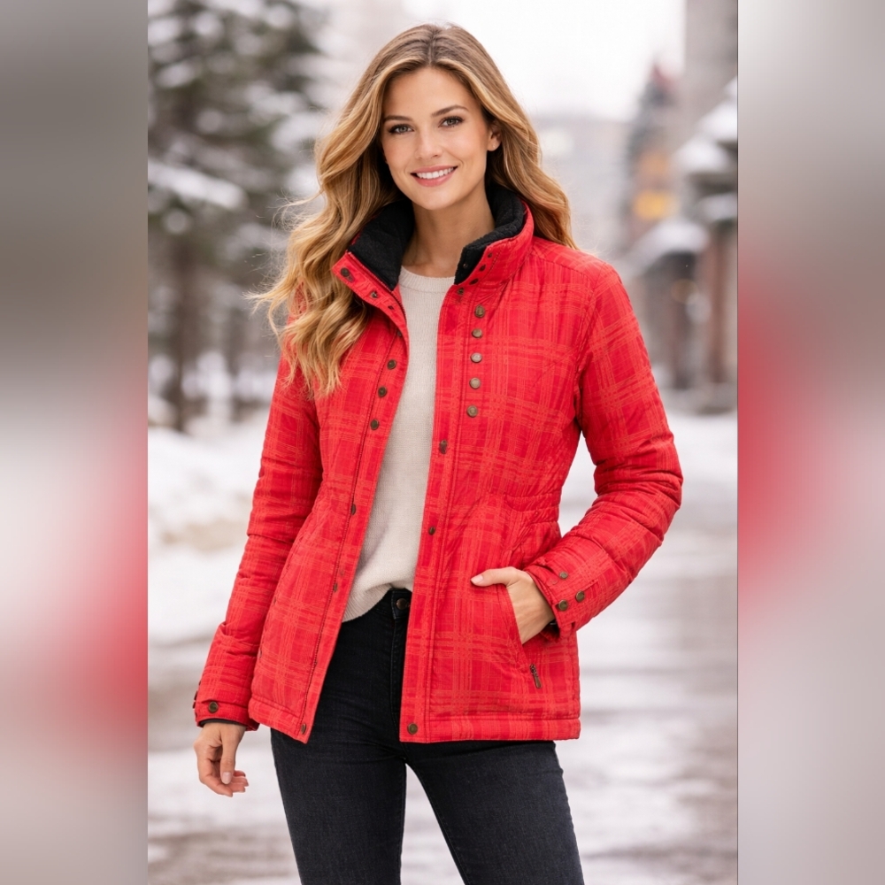 Sawyer Jacket Red Plaid Quilted Insulated Jacket Size 12 (Hood Missing)